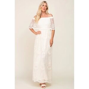 Pinkblush White Off-Shoulder Embroidered Maxi Dress